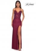 Picture of: Jersey Prom Dress with Illusion Sides and V Neckline in Dark Berry, Style: 32139, Detail Picture 5