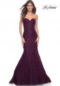 Picture of: Mermaid Stretch Lace Dress with Bustier Top and Sheer Back in Dark Berry, Style: 32249, Detail Picture 5