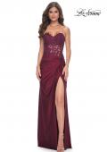 Picture of: Sheer Lace Applique Bodice Dress with Jersey Skirt in Dark Berry, Style: 32301, Detail Picture 5