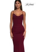Picture of: Net Jersey Prom Dress with Lace Neckline Detail in Dark Berry, Style: 32357, Detail Picture 5