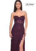 Picture of: Jewel Tone Embroidered Lace Fitted Prom Dress with Lace Edge Slit in Dark Berry, Style: 32437, Detail Picture 5