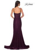 Picture of: Stretch Satin Prom Dress with Eyelet Detail Neckline in Dark Berry, Style 32671, Detail Picture 5