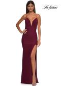Picture of: Stretch Jersey Prom Dress with Ruched Waist and V Neckline in Dark Berry, Style: 32938, Detail Picture 5