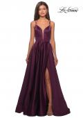 Picture of: Long Satin Formal Gown with Leg Slit and Strappy Back in Burgundy, Style: 26994, Detail Picture 6