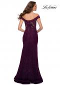 Picture of: Lace Off the Shoulder Gown with Deep V Neckline in Dark Berry, Style 29693, Detail Picture 6