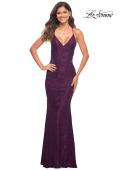 Picture of: Lace Prom Dress with Illusion Embellished Sides in Dark Berry, Detail Picture 6
