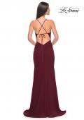 Picture of: Net Jersey Ruched Prom Dress with Illusion Bodice in Dark Berry, Style: 31151, Detail Picture 6