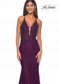Picture of: Exquisite Mermaid Lace Gown with Beaded Sheer Bodice in Dark Berry, Style: 31265, Detail Picture 6