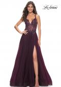 Picture of: Tulle A-Line Gown with Sheer and Beaded Lace Detail in Dark Berry, Style: 31471, Detail Picture 6