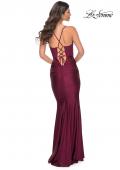 Picture of: Ruched Jersey Dress with Illusion Corset Lace Top in Purple, Style: 31857, Detail Picture 6