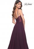 Picture of: A-Line Rhinestone Tulle Embellished Gown with Illusion Top in Dark Berry, Style: 31970, Detail Picture 6