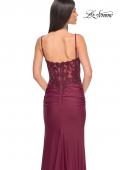 Picture of: Sheer Lace Top with Ruched Jersey Skirt Prom Dress in Dark Berry, Style: 32132, Detail Picture 6