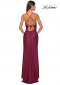 Picture of: Jersey Prom Dress with Illusion Sides and V Neckline in Dark Berry, Style: 32139, Detail Picture 6