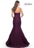 Picture of: Mermaid Stretch Lace Dress with Bustier Top and Sheer Back in Dark Berry, Style: 32249, Detail Picture 6