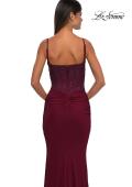 Picture of: Net Jersey Prom Dress with Lace Neckline Detail in Dark Berry, Style: 32357, Detail Picture 6