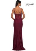 Picture of: Stretch Jersey Prom Dress with Ruched Waist and V Neckline in Dark Berry, Style: 32938, Detail Picture 6