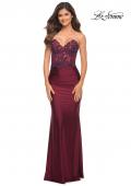 Picture of: Stunning Strapless Jeweled Lace and Jersey Dress in Dark Berry, Detail Picture 7
