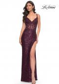 Picture of: Sequin Prom Dress with Lace Detail Illusion Bodice in Purple, Style: 31657, Detail Picture 7