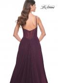 Picture of: A-Line Rhinestone Tulle Embellished Gown with Illusion Top in Dark Berry, Style: 31970, Detail Picture 7