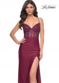 Picture of: Illusion Lace Bodice Prom Dress with Rhinestones in Purple, Style: 31988, Detail Picture 7