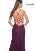 Picture of: Long Tulle Gown with Stunning Beaded Lace Applique Details in Dark Berry, Style: 32307, Detail Picture 7