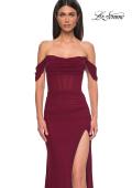 Picture of: Simple Off the Shoulder Net Jersey Dress with Sheer Waist in Dark Berry, Style 32684, Detail Picture 7