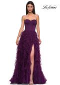 Picture of: Prom Dress with Tulle Ruffle Skirt and Satin Corset Top in Dark Berry, Style 32760, Detail Picture 7