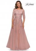 Picture of: Three Quarter Sleeve A-line Gown with Floral Embellishments in Dark Blush, Style: 27922, Detail Picture 1