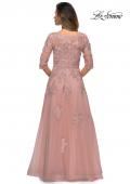 Picture of: Three Quarter Sleeve A-line Gown with Floral Embellishments in Dark Blush, Style: 27922, Detail Picture 2