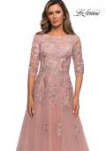 Picture of: Three Quarter Sleeve A-line Gown with Floral Embellishments in Dark Blush, Style: 27922, Detail Picture 5