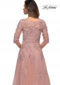 Picture of: Three Quarter Sleeve A-line Gown with Floral Embellishments in Dark Blush, Style: 27922, Detail Picture 6