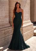 Picture of: Mermaid Stretch Lace Dress with Bustier Top and Sheer Back in Dark Emerald, Style: 32249, Main Picture
