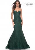 Picture of: Mermaid Stretch Lace Dress with Bustier Top and Sheer Back in Dark Emerald, Style: 32249, Detail Picture 9