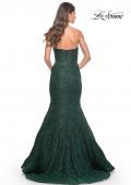 Picture of: Mermaid Stretch Lace Dress with Bustier Top and Sheer Back in Dark Emerald, Style: 32249, Detail Picture 11