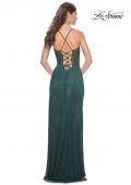 Picture of: Rhinestone Fishnet Dress with Illusion Bodice and Boning in Dark Emerald, Style: 32247, Detail Picture 15
