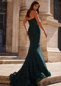 Picture of: Mermaid Stretch Lace Dress with Bustier Top and Sheer Back in Dark Emerald, Style: 32249, Back Picture