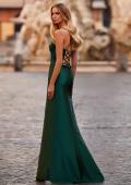 Picture of: Stretch Satin Gown with Bustier Top and Lace Up Back in Dark Emerald, Style: 32264, Back Picture