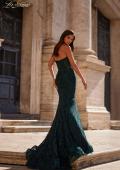 Picture of: Mermaid Stretch Lace Dress with Bustier Top and Sheer Back in Dark Emerald, Style: 32249, Detail Picture 3