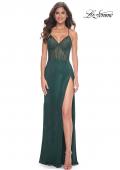 Picture of: Rhinestone Fishnet Dress with Illusion Bodice and Boning in Dark Emerald, Style: 32247, Detail Picture 4