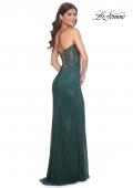 Picture of: Rhinestone Fishnet Dress with Illusion Bodice and Boning in Dark Emerald, Style: 32247, Detail Picture 5