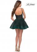 Picture of: Corset Fit and Flare Dress with V Neckline in Dark Emerald, Style 30941, Detail Picture 5