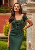 Picture of: Off-the-Shoulder Ruched Jersey Gown in Dark Emerald, Style: 33584, Detail Picture 3