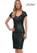 Picture of: Knee Length Sequin Dress with Short Sleeves in Dark Emerald, Main Picture