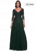 Picture of: Tulle and Lace A-Line Dress with V Neckline in Dark Emerald, Style: 30398, Main Picture