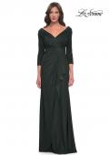 Picture of: Ruched Long Dress with Ruffle Skirt Detail and Sleeves in Dark Emerald, Style: 30845, Main Picture