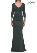 Picture of: Three-Quarter Sleeve Jersey Gown with Ruched Bodice in Dark Emerald, Style: 33540, Detail Picture 8