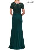 Picture of: Short Sleeve Lace Bodice Evening Gown in Dark Emerald, Style: 33331, Detail Picture 12