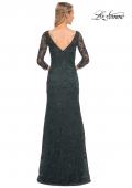 Picture of: Long Fitted Lace Gown with High Neckline and Sleeves in Green, Style: 30317, Back Picture