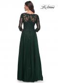 Picture of: Tulle and Lace A-Line Dress with V Neckline in Dark Emerald, Style: 30398, Back Picture