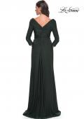 Picture of: Ruched Long Dress with Ruffle Skirt Detail and Sleeves in Dark Emerald, Style: 30845, Back Picture